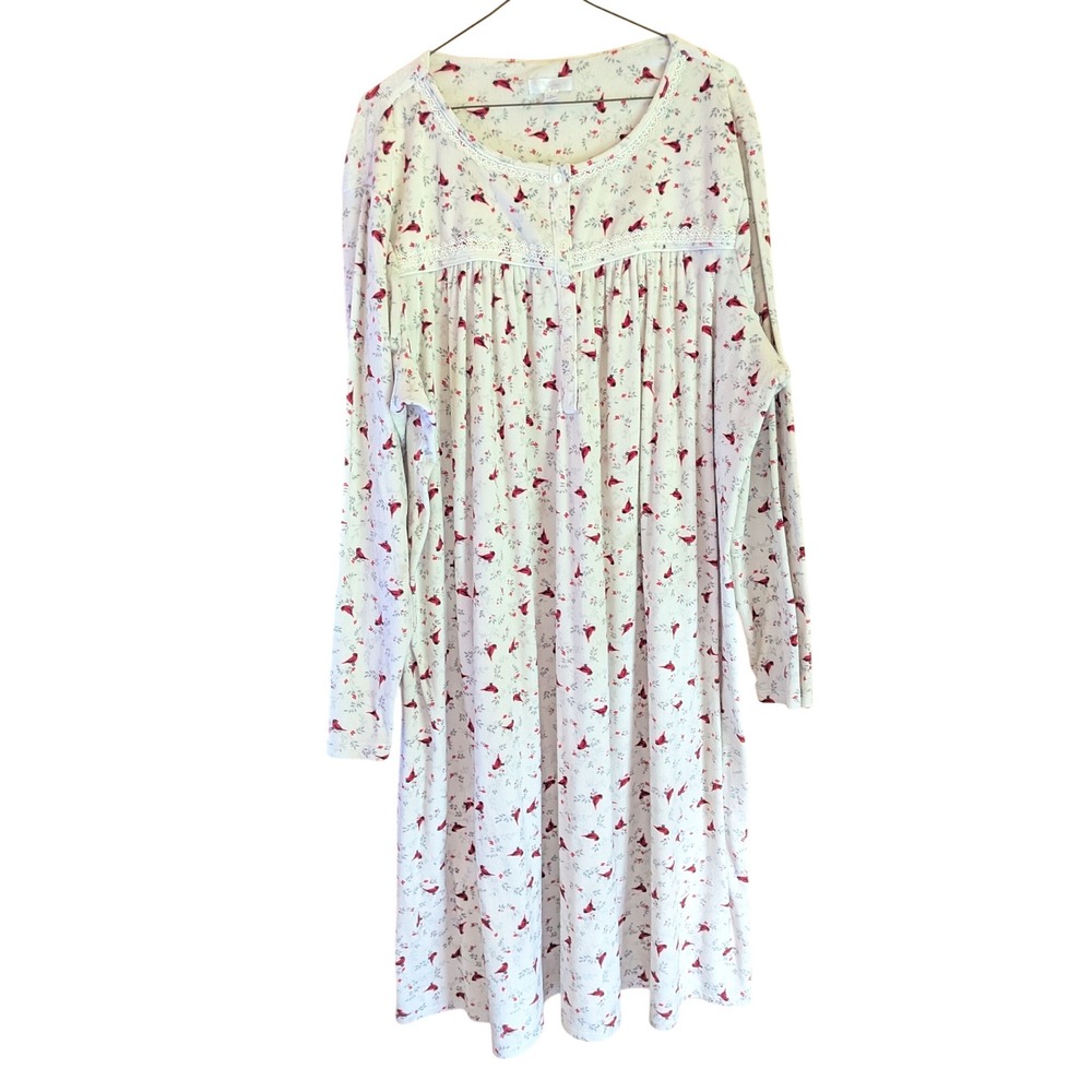 Cardinal Nightgown 3X Cottagecore Bird Plush Cozy Fleece Holiday Whimsy Nature